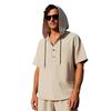 Herren Heiß Verkauft Amerikanisches Sommer Leinenhemd, Einfaches Lockeres Freizeit Kapuzen Henley Kurzarm T-Shirt
