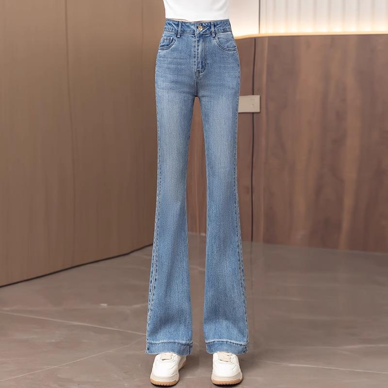 

Джинсы женские демисезонные 2025 с высокой посадкой, вареные, облегающие, микро-клеш, рыбий хвост 31 [Recommended for 135-145 lbs] синий