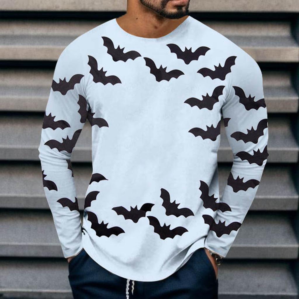 Spring and Autumn Round Neck 3D Bat Printed Top Fashionable Casual Long Sleeved Men's T-shirts