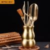 Brass Tea Ceremony Six Tools Set - Tongs Scoop Needle Brush Fork Holder Gongfu Making