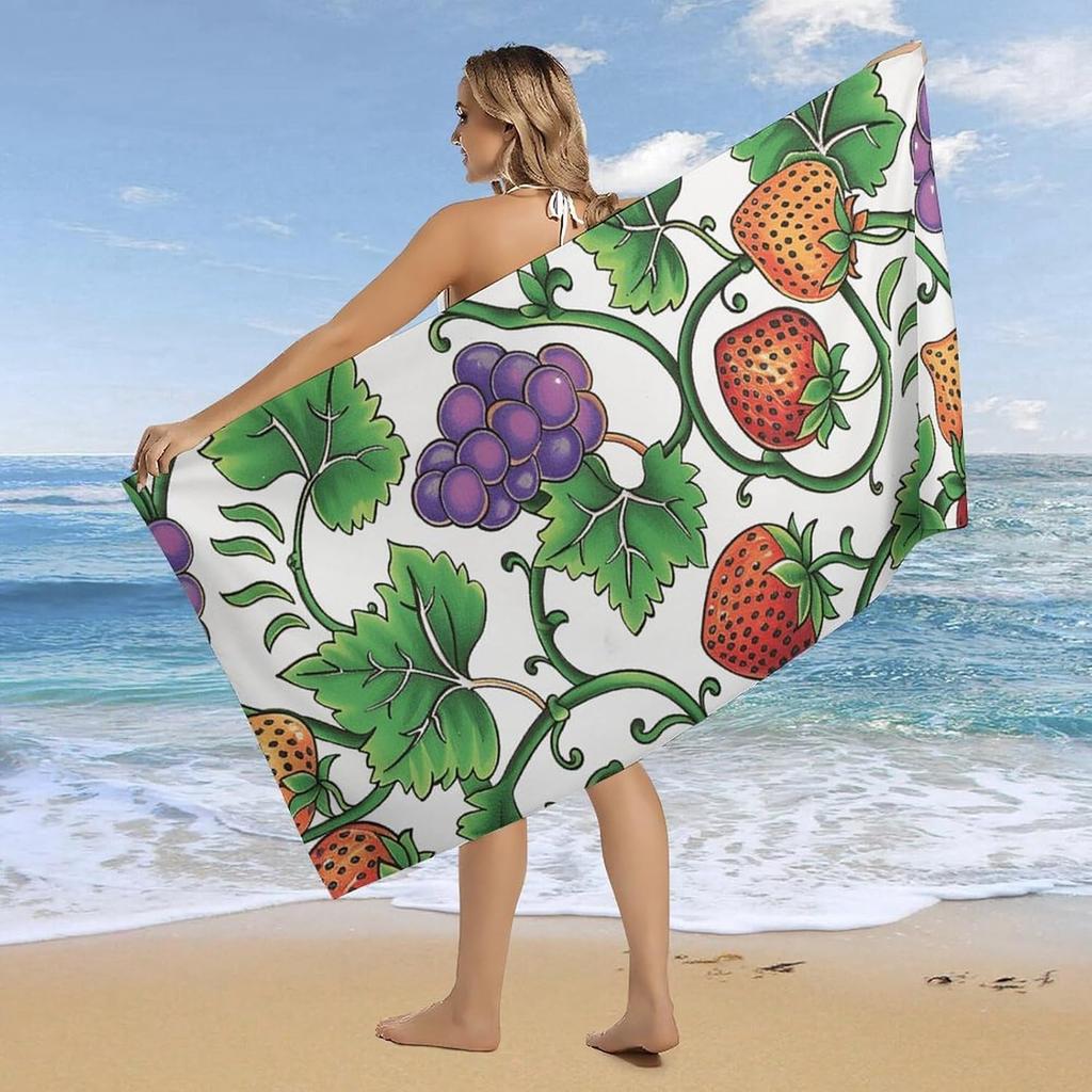 Vines and Fruits Beach Towels Oversized Sand Free Microfiber Towel Quick Dry Ultra Absorbent Bath Towel Lightweight Travel