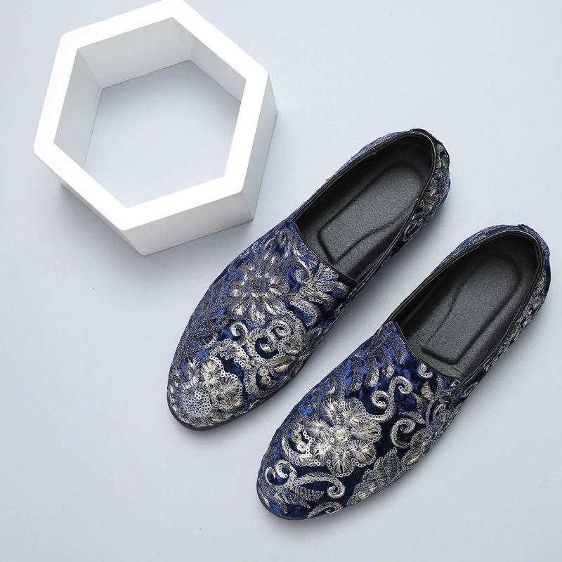 Fashion Floral Pattern Mens Comfortable Driving Loafers Light Moccasins Men Fashion Sequins Bling Party Wedding Flats
