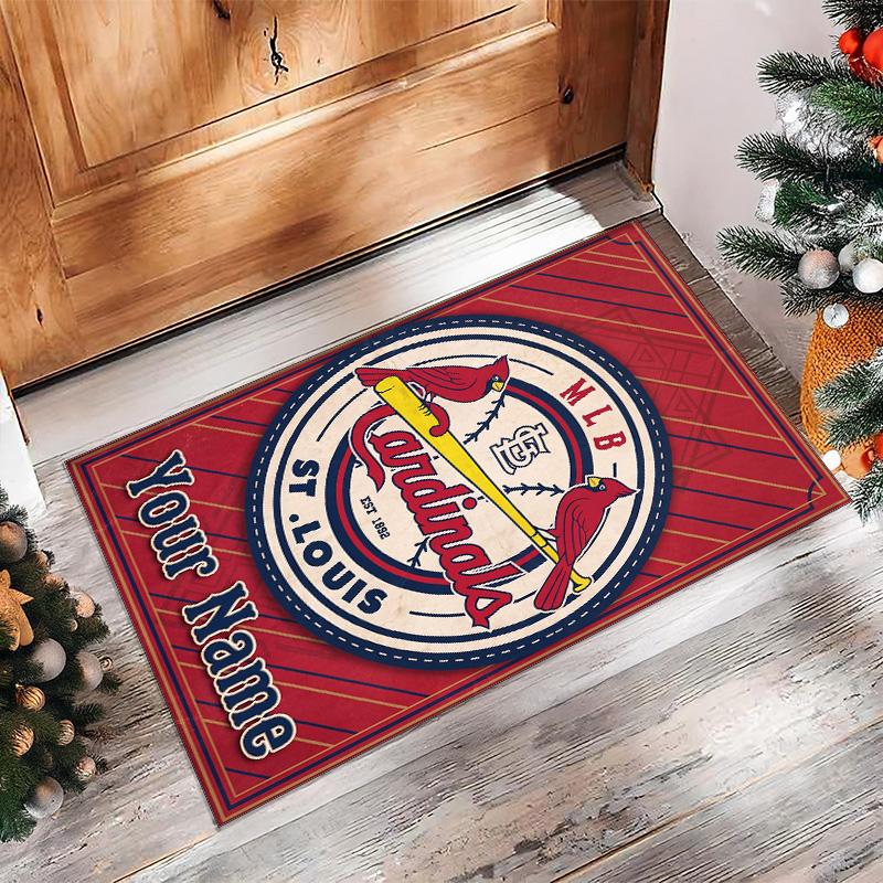St. Louis Cardinals Crystal Velvet Rug, Custom Name Text Personalized Non‑Slip Floor Mat for Home Decor Gift