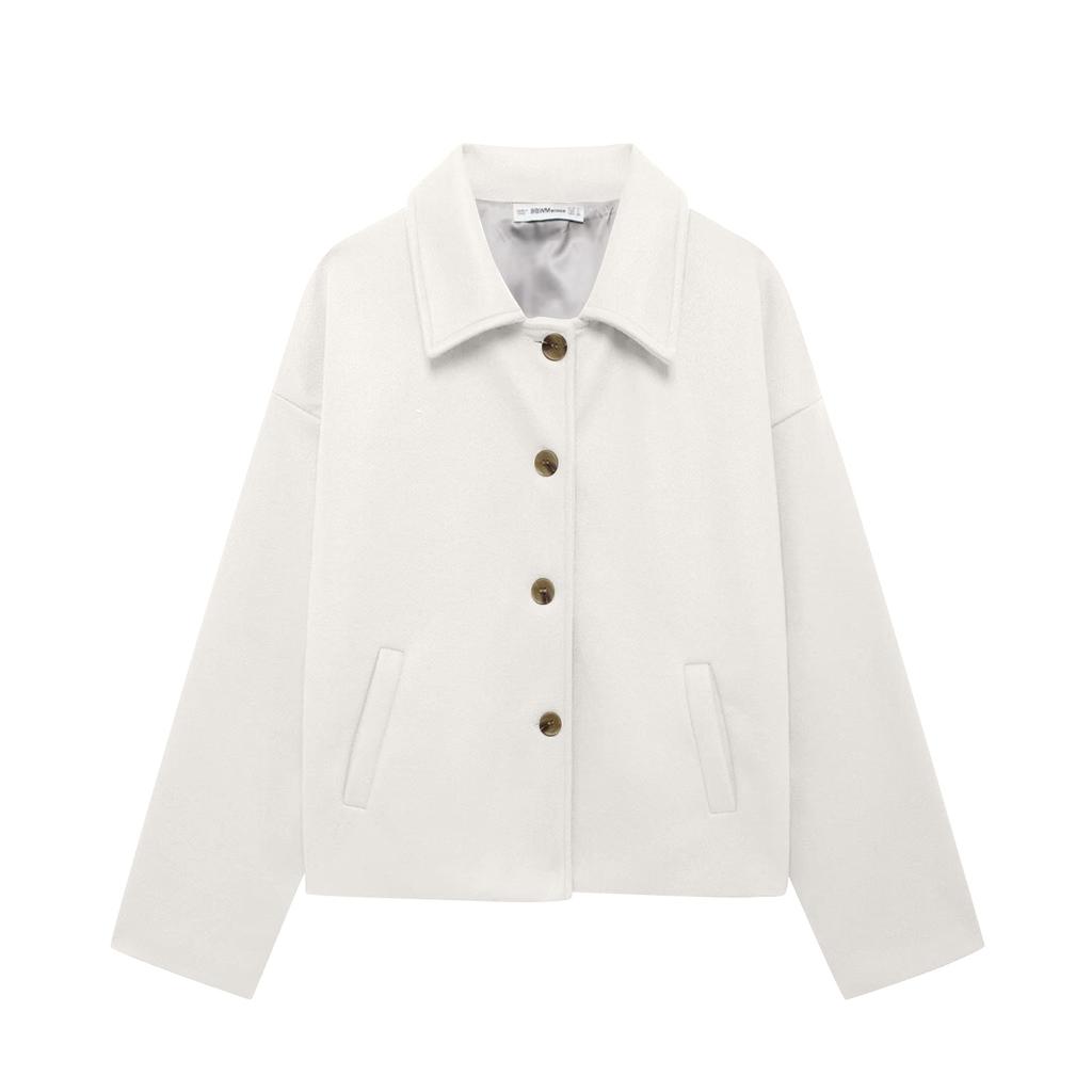 Ladies' Solid Color Fashionable Long Sleeved Button Casual Top,  Jacket Jacket Jacket
