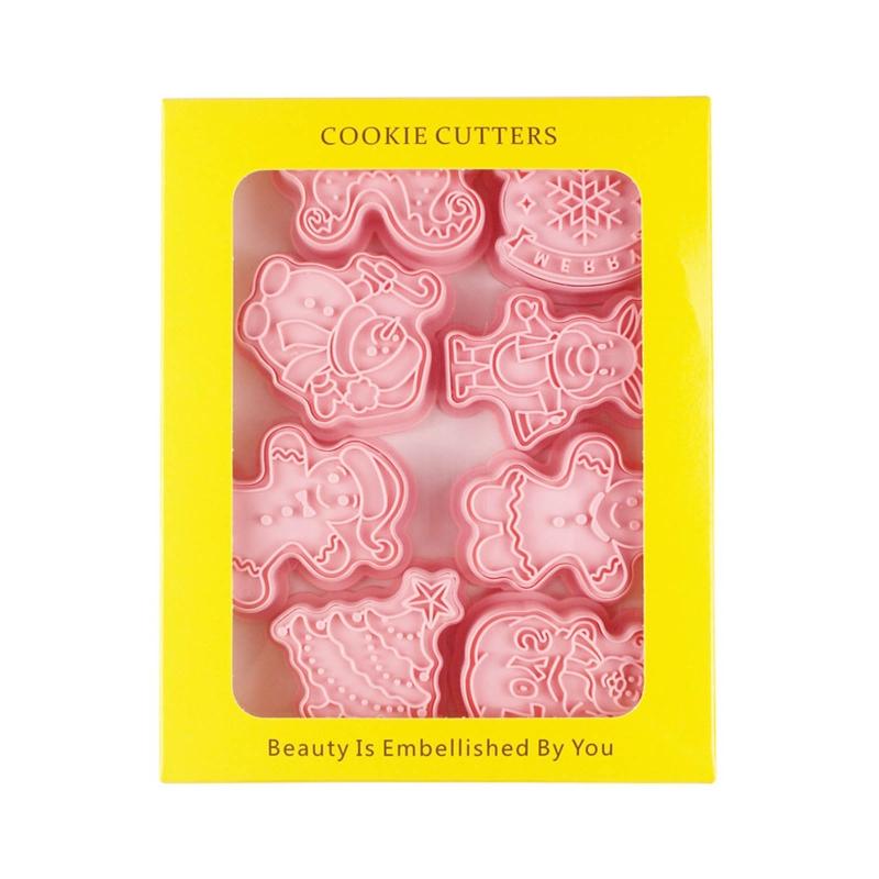 8 Pack 3D Frosting Cookie Cutter Plastic Push-type Household Cookie Baking Molds