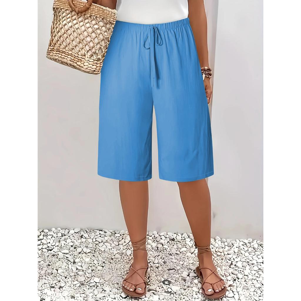 Damen Mid-Rise Kordelzug Bermuda Shorts Locker Basic Pendler Polyester Caprihosen