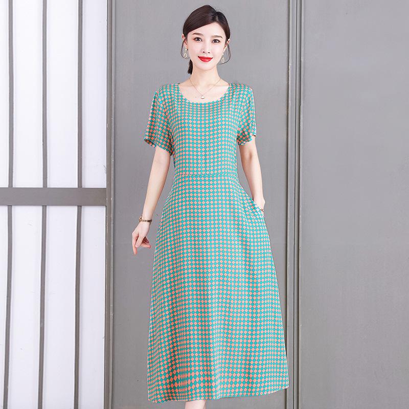 2023 Plus Size Floral Summer Cotton Dress for Middle-Aged Women
