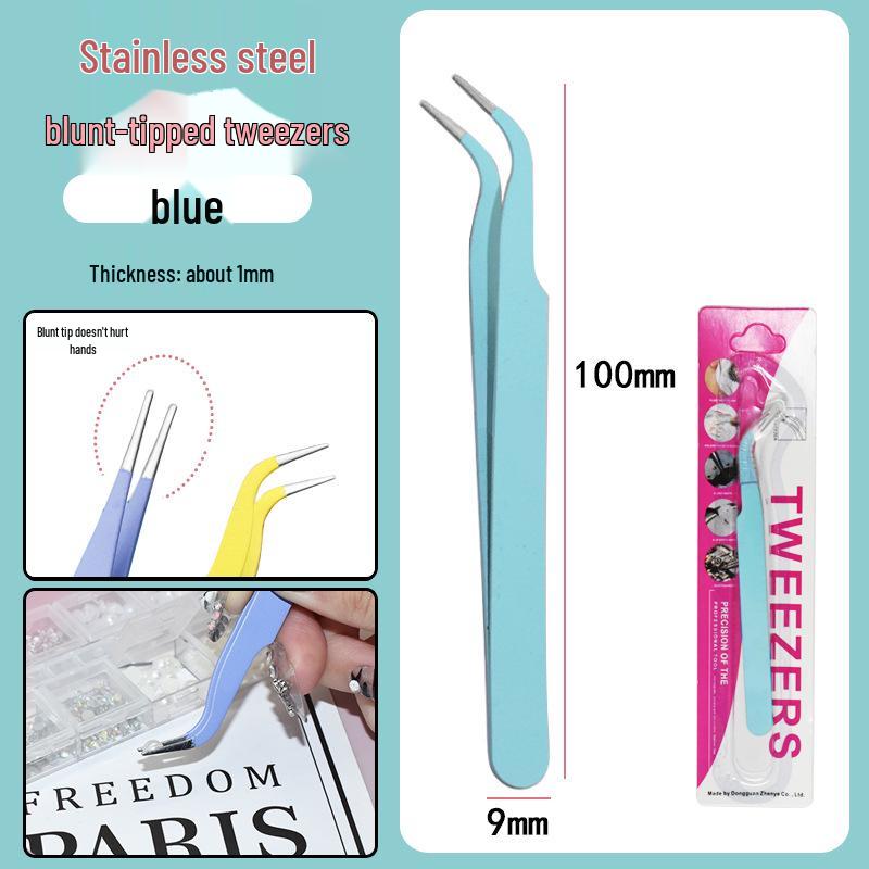 Colorful Stainless Steel Curved Tweezers for False Eyelashes and Planner Clips