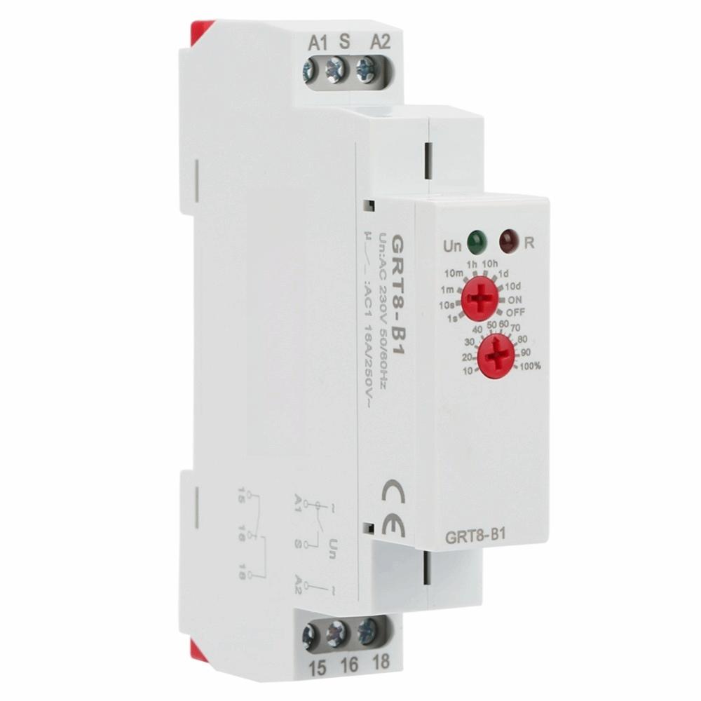 Intelligentes Relais GRT8-B1 Ausverzögerungszeitrelais Einstellbare Verzögerung AC 230V Ausverzögerungsrelais Mini-Größe Aus-Timer-Relais Verzögerungszeitgeber-Systeme