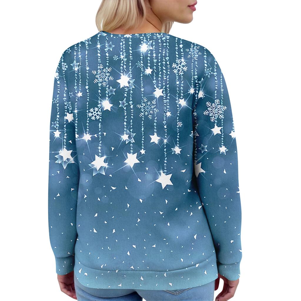 Damemote Langermet Christmas Snowman Snowflake Print Jakke Cardigan