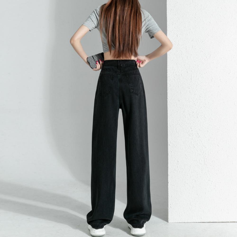 Black Harajuku straight jeans women's 2025 spring and autumn high waist drape loose wide legs mopping denim