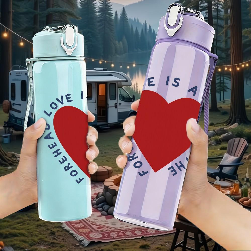 1PC Love Is A Kindness Red Heart Print 750ml Color Plastic Sports Water Bottle Leakproof Flip Straw Lid Suitable for Sports Office Home Use