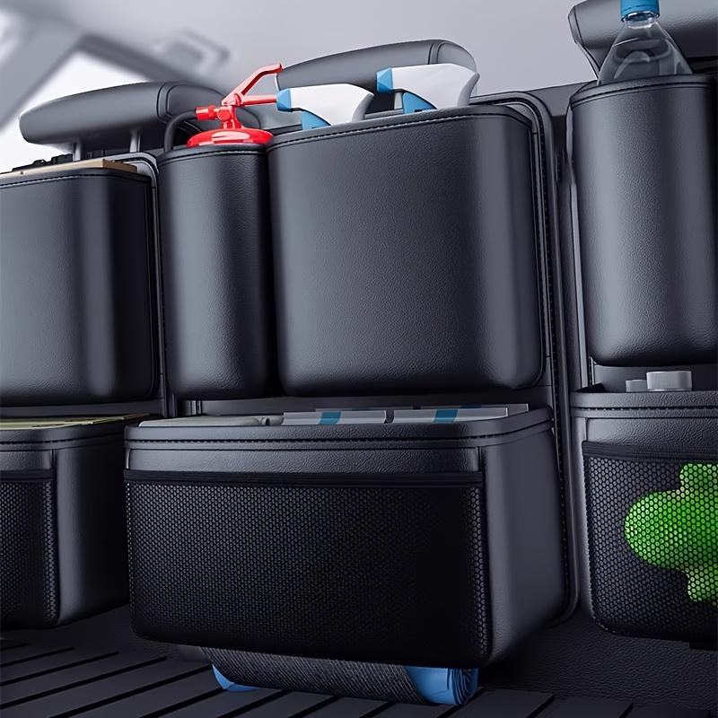 Premium PU Leather Car Seat Back Storage Bag Car Interior Goods Organizer SUV Trunk Storage Bag with Mesh Pouch