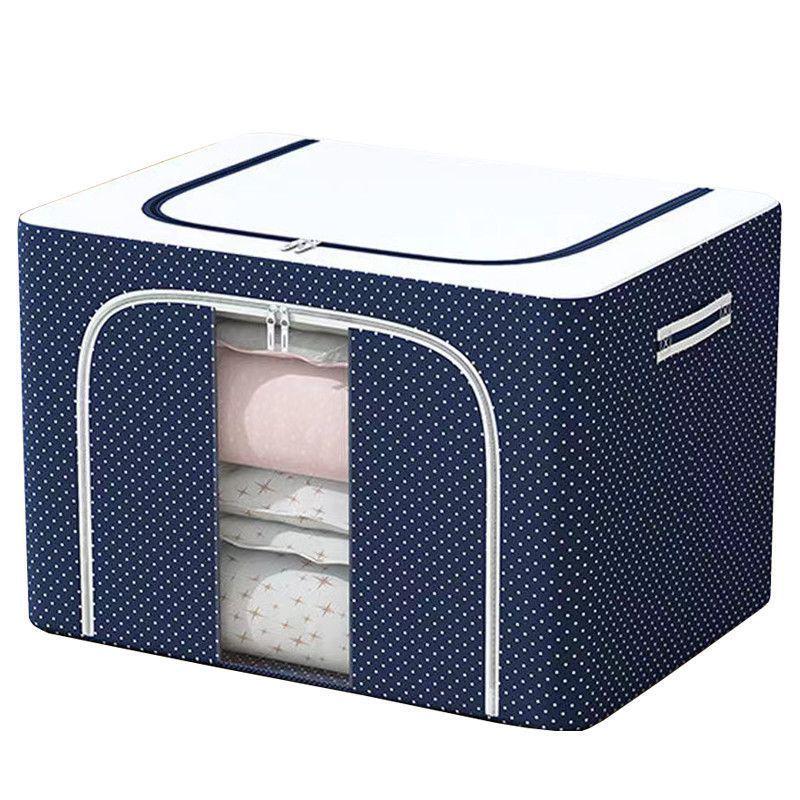 Large Storage Box, Thickened Oxford Cloth, Foldable Steel Frame, Double Opening, Waterproof Fabric, Quilt Organizer