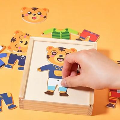 Wooden Material Wooden Jigsaw Puzzle Cartoon Design Educational Function Cartoon Change Clothes Game Tiger