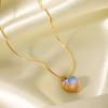 Fashion Gold Heart Pendant Necklace with Natural Moonstone for Women Trendy Collarbone Chain