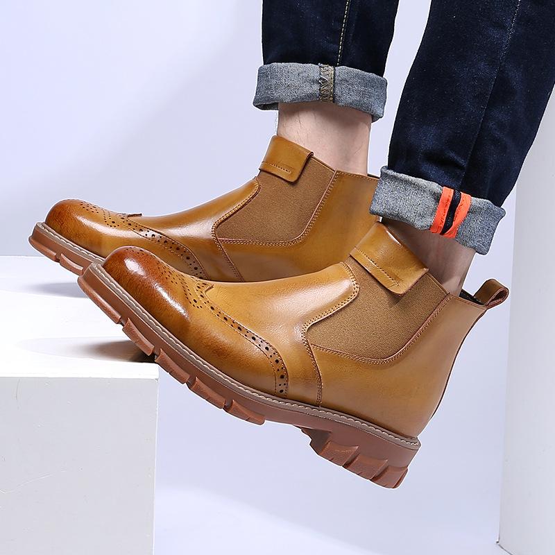 Stivali Chelsea alla moda da uomo Stivaletti firmati Stivali classici da uomo in vera pelle Stivali invernali da uomo britannici Caldi Cotone felpato Botas