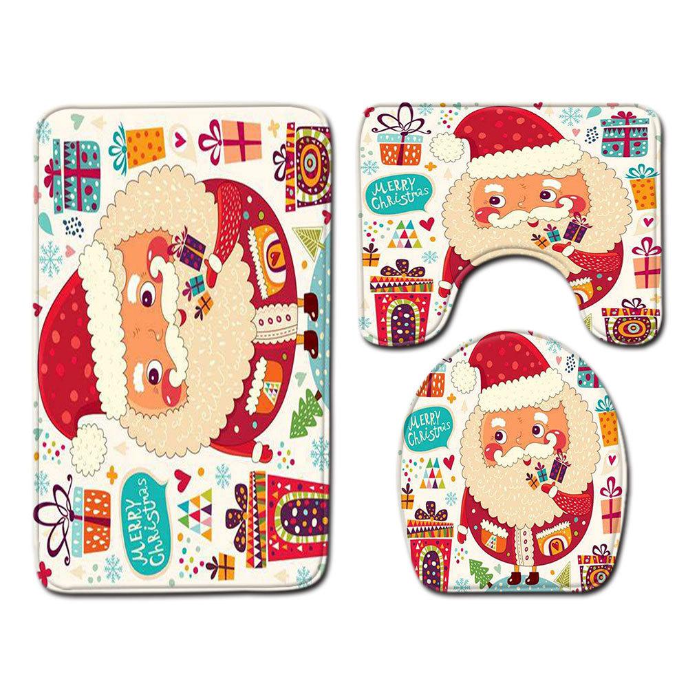 Christmas Bathroom Floor Mat Toilet Three-Piece Set