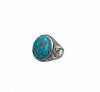 Copper Turquoise Signet Ring, 925 Solid Sterling Silver, Oval Cut Gemstone Ornate Scrollwork Ring