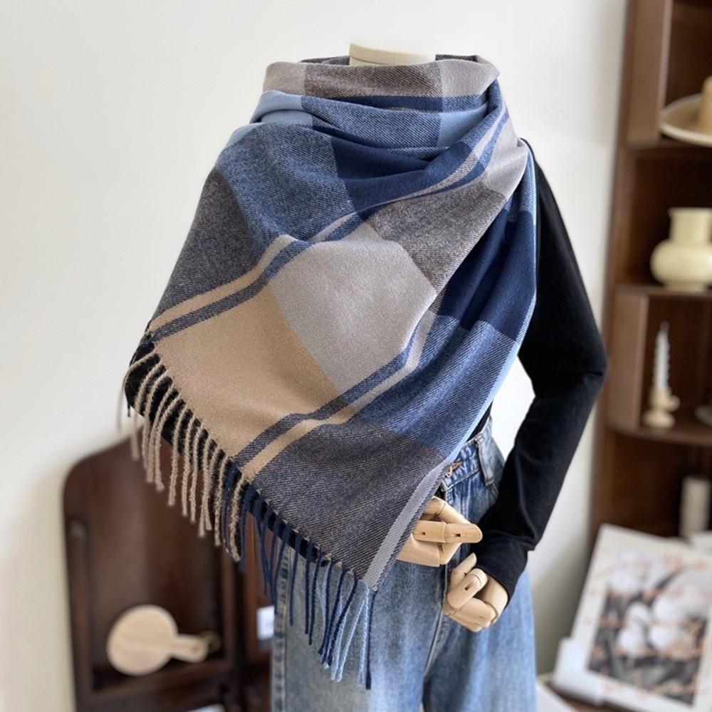 Thick Imitation Cashmere Shawl Keep Warm Shawl Wrap Simple Plaid Scarf  Girl