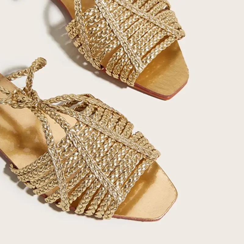 Fashion Womens Shoes 2025 All-Match Female Sandal Open Toe Large Size Strappy Heels Luxury New Girls Flat Peep Summer Big Beige