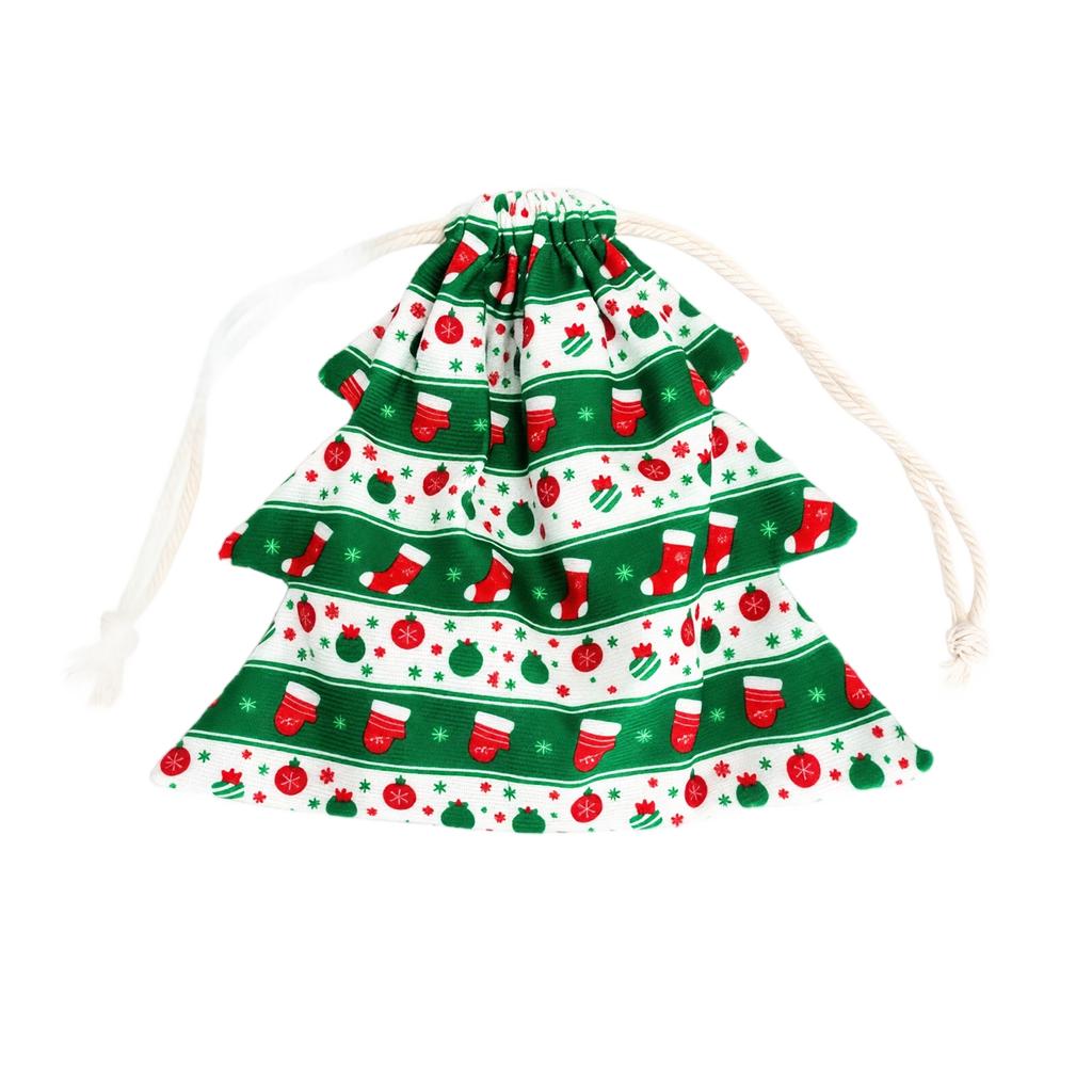 Christmas Tree Gift Bags, Printed Fabric Candy Storage Pouch for Holiday Party Decorations