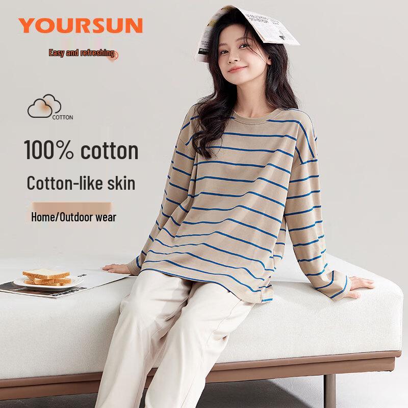 Women s Cotton Striped Long-Sleeve Loungewear Set L
