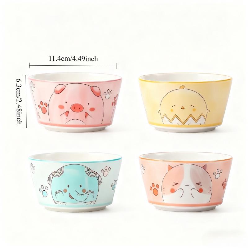 450ml cute cartoon animal head 4 pack household rice bowls high-value tableware rice bowl yogurt bowl ceramic bowl personal bowl