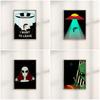 Extraterrestrial UFO Wall Art Outer Space Print Funny Alien Invasion Canvas Painting Dorm Playroom Home Decoration