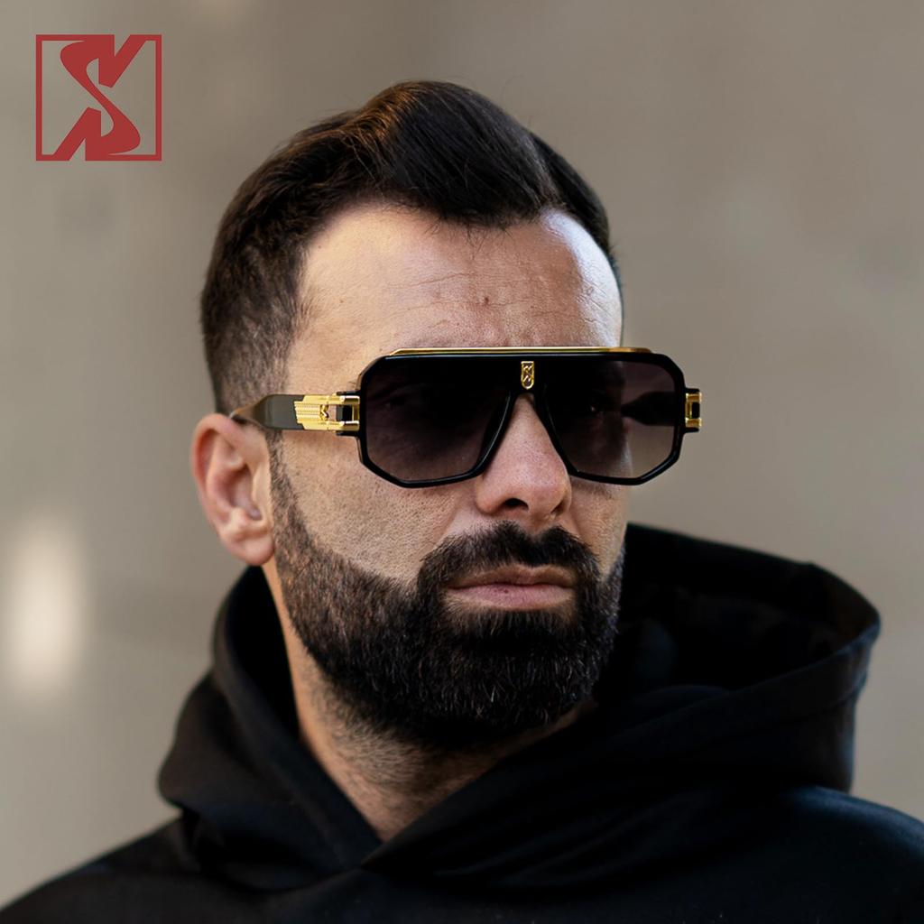 Square Sunglasses with Polarized Flat Top for Human Pilots Oversized Metal Frame Eyewear [SHEEN KELLY]