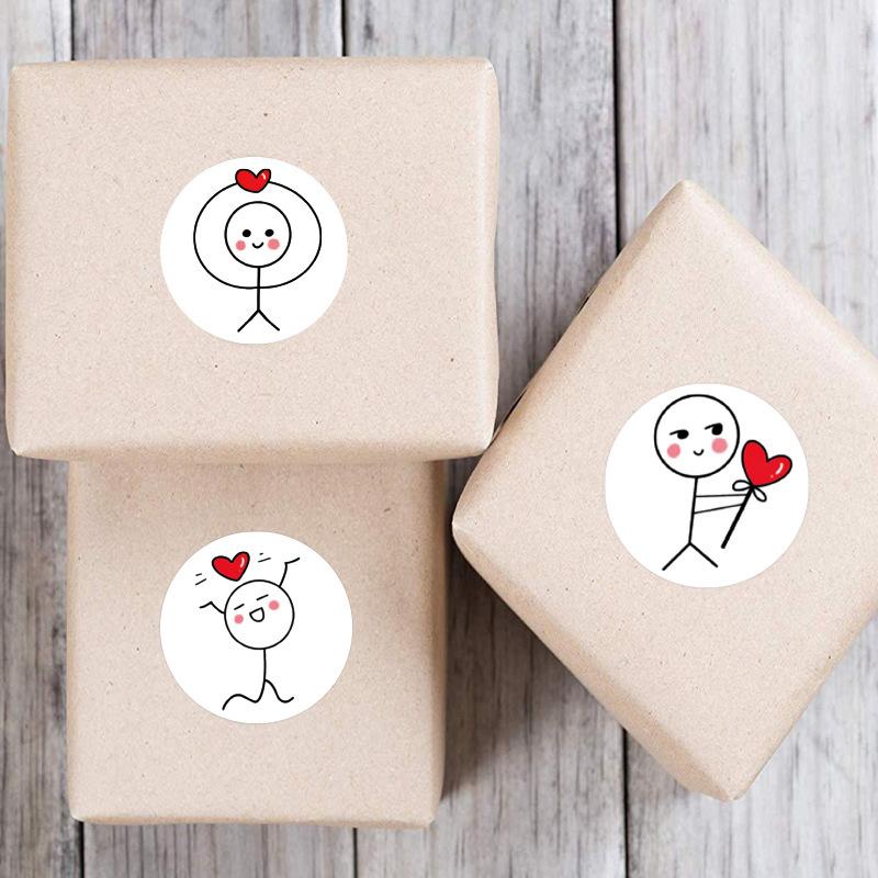 500pcs 20mm Cartoon Reward Sticker Roll Love Adhesive Labels Stickman Sticker for Valentine Wedding Gift Decor Envelope Sealing