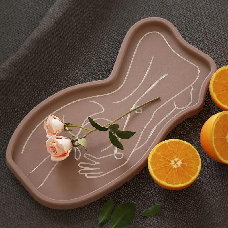 1pc DIY Epoxy Resin Mold Cement Gypsum Abstract Human Body Lines Tray Storage Plaster Decoration Silicone Mold