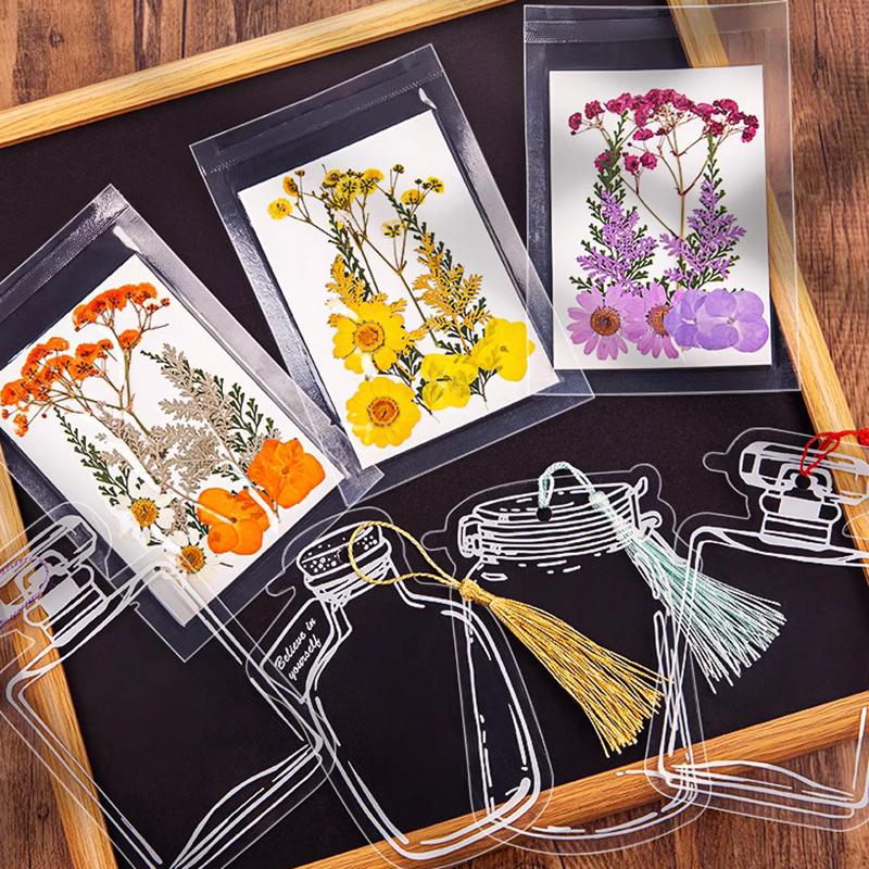 60/20 Pcs DIY Handmade Creative Bookmarks Glassware Stickers Plant Specimen Collection Cards Transparent Dried Flower Bookmarks