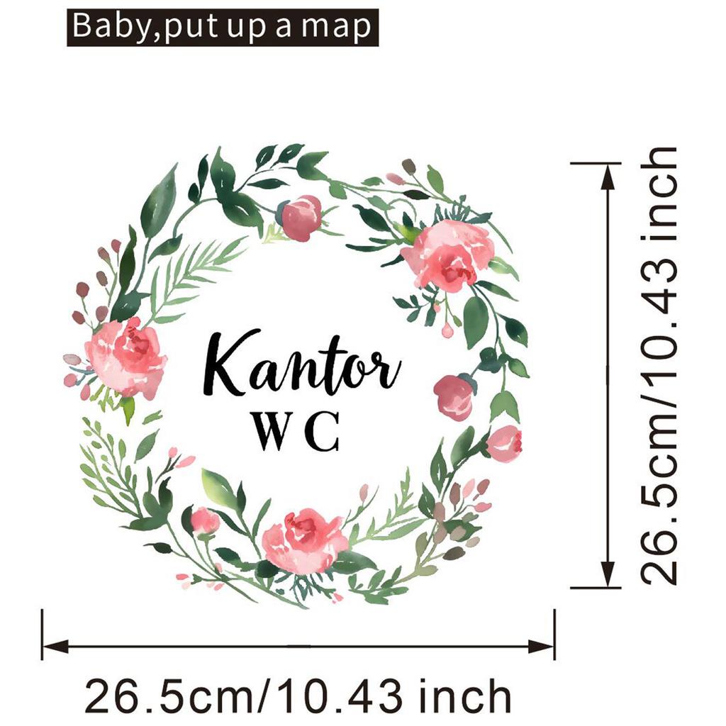 Small Floral with English Lettering Toilet Stickers, Waterproof Removable Self-Adhesive Bathroom Wall Decals