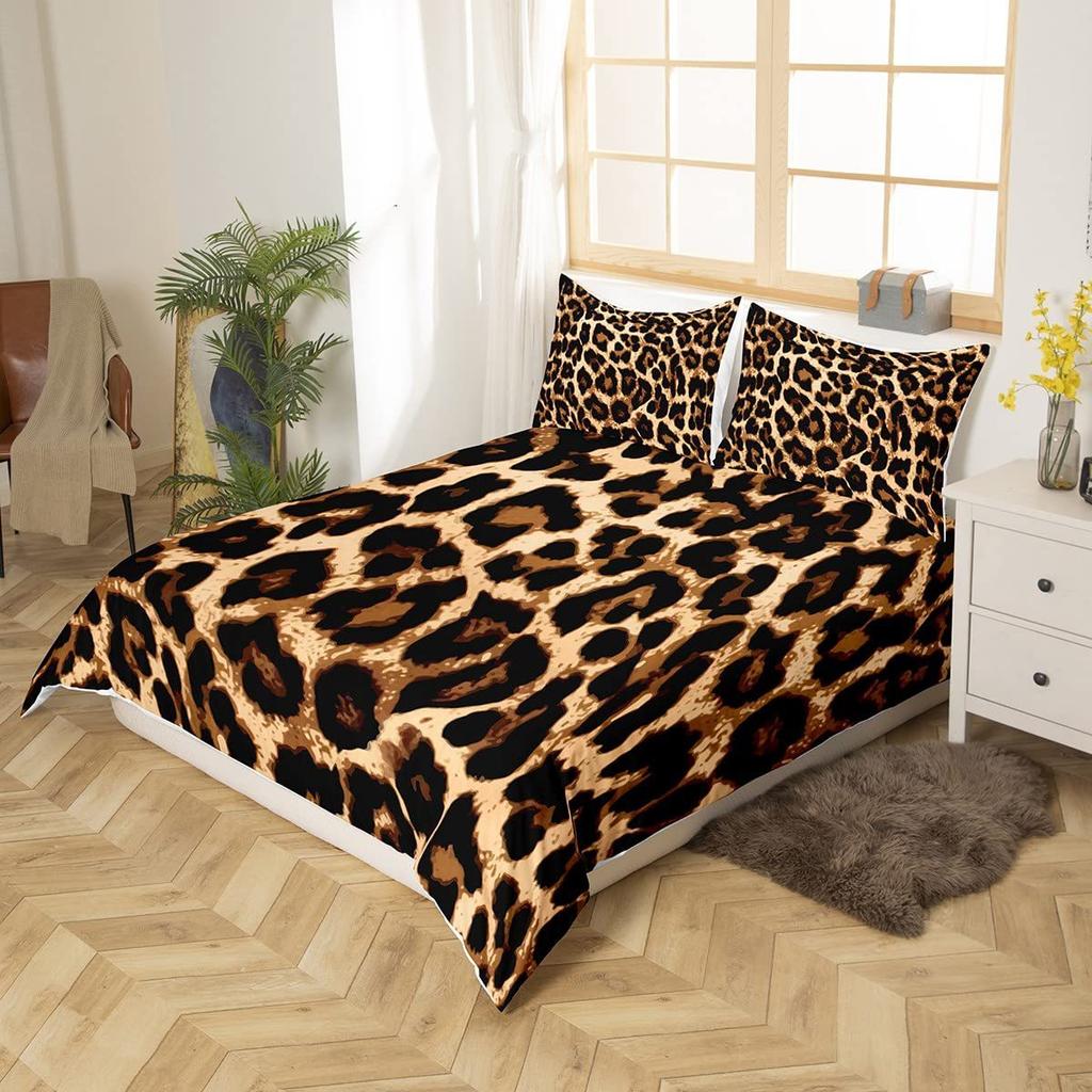 Black And Brown Leopard Print Three-Piece Quilt Cover 3D Digital Printing Bedding Set Bed Cover