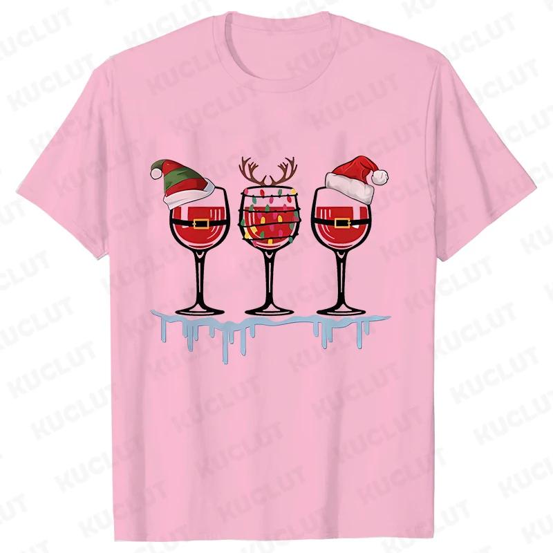 Christmas Wine T Shirts for Women Clothing Funny Cartoon Tshirts Kawaii Fashion Tshirt Korean Female Tops Christmas Wine Tees