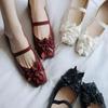 Designer Square Toe Flat Women Mary Jane Shoes Concise Slip On Flowers Ballet Shoes Eelgant Woman Butterfly-knot Dress Shoes