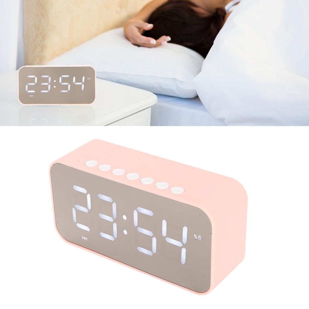 Wireless Speaker Stereo Sound Noise Cancelling Temperature Display Voice Broadcast FM Radio Mirror Alarm Clock