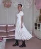 Rose Franz Puff Shirring Lace Long Dress [Ivory]