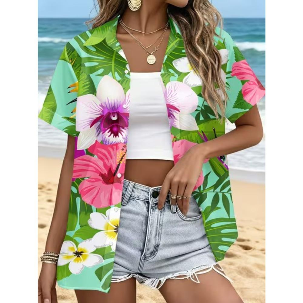 Women's Shirt Short Sleeve Shirt Button Down Blouse Floral Printed Daily Casual Collar Regular Tops Daily  Summer Spring