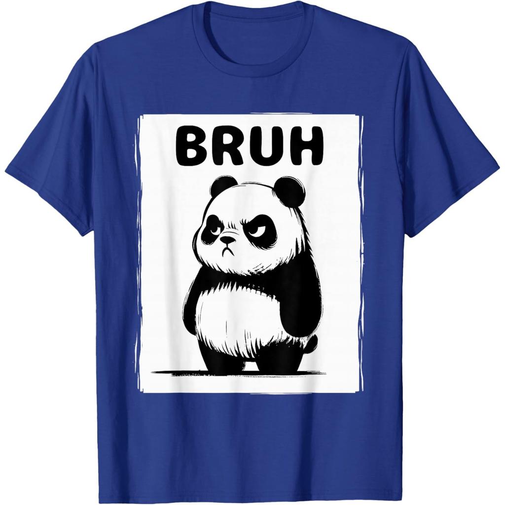 Bruh Grumpy Panda Graphic Print Short Sleeve Cotton Casual TShirt for Unisex Women