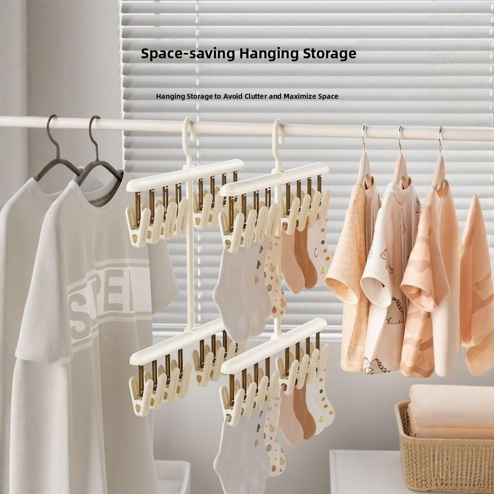 Portable Socks Drying Rack Windproof 16 Clips Rotatable Hook Hanger Space-saving Detachable Underwear Drying Clips Travel