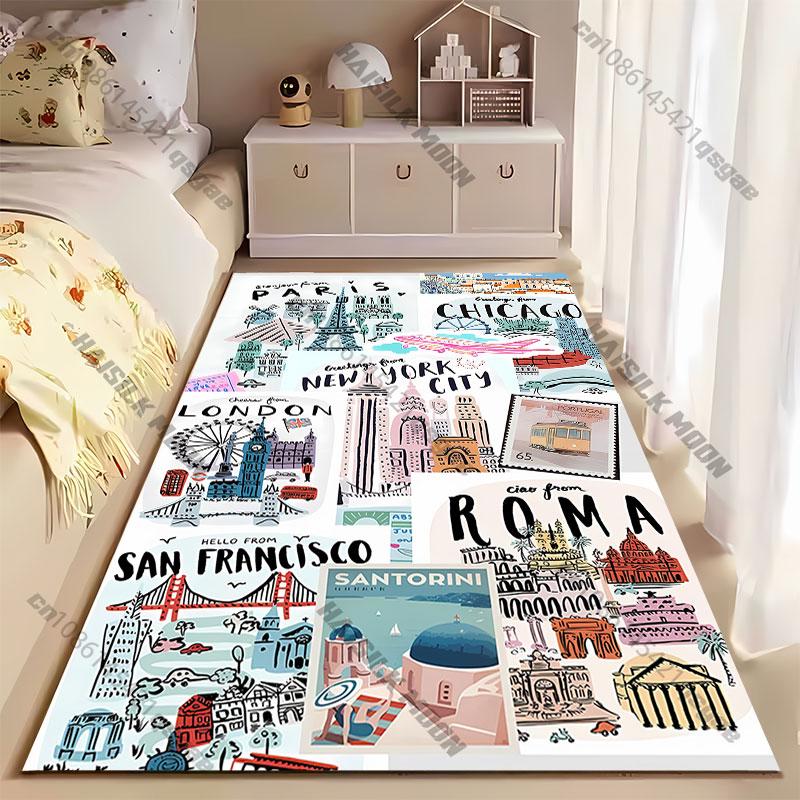 Travel destinations and iconic landmarks carpet Yoga living room room decor children's crawling mat doormat area rug
