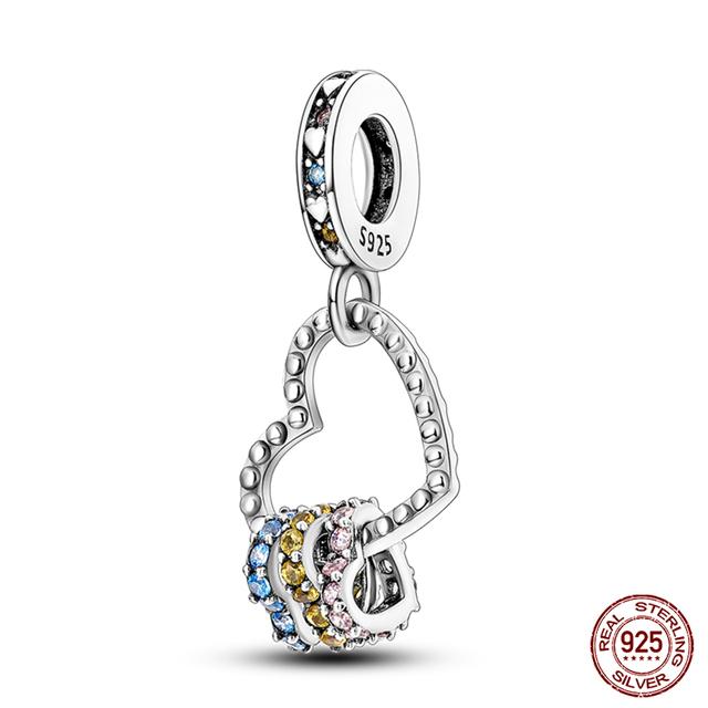 Fit Fasion 925 Bratara originala 100% argint 925 stralucitor colorat zircon Breloc inima margele cadou rafinat bijuterii DIY