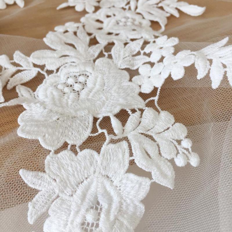 1 Pair White Back Decoration Lace Patches DIY Handmade Wedding Dress Decoration Applique