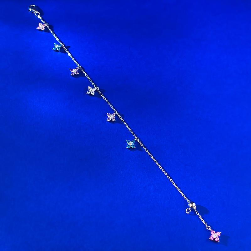 Wind-Hearted Dopamine Four-Leaf Clover Colored Diamond Bracelet Anklet Daily Wind