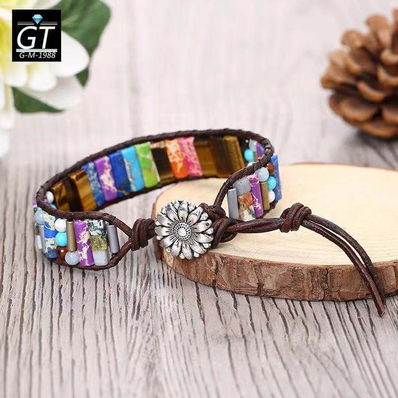 Bracelet, Emperor Stone Bracelet, Handwoven Leather Bohemian Creative Jewelry