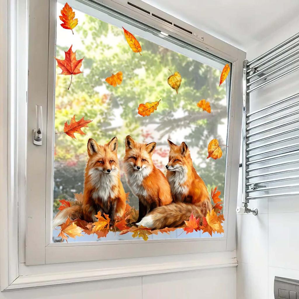 Natural Wind Autumn Feeling Fox Window Sticker Fun Elements - Self-adhesive Non-Slip Sticker