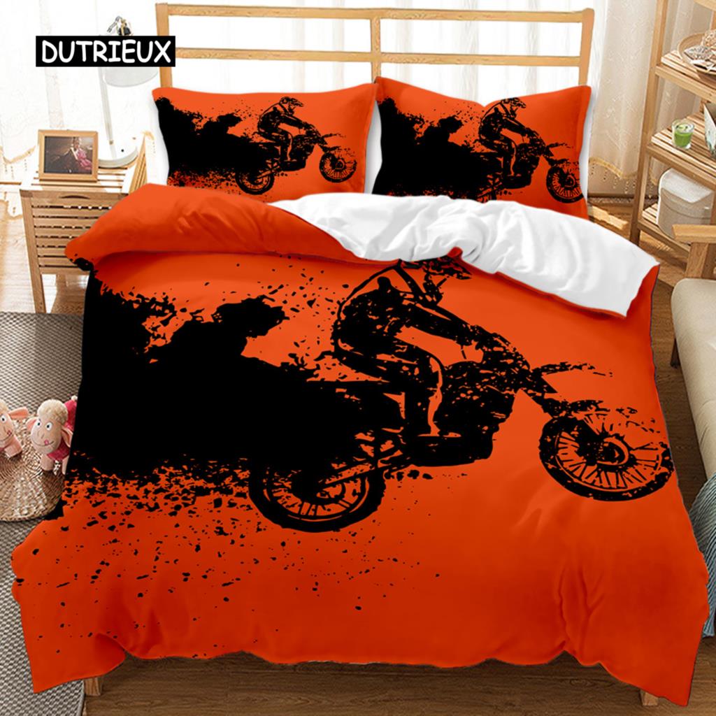 Motorcycle Duvet Cover Set Motocross Racing Bedding Dirt Bike Extreme Sports for Men Teens Boys Kids Polyester Comforter Cover