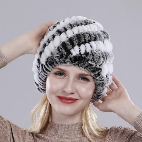 Hot Sale Russian Lady Natural Real Rex Rabbit Fur Hats Women Knitted Outdoor Rex Rabbit Fur Hat New Warm Real Fur Caps